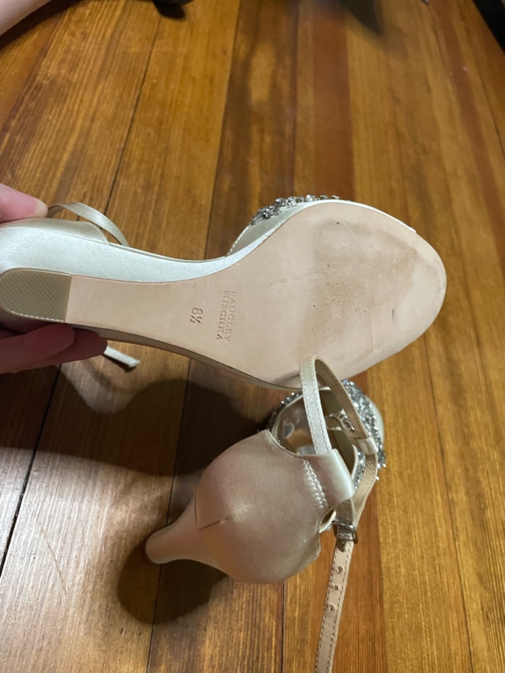 Anthropologie BHLDN Badgley Mischka Ivory Beaded T-Strap Wedge Wedding Sandals - Picture 10 of 16